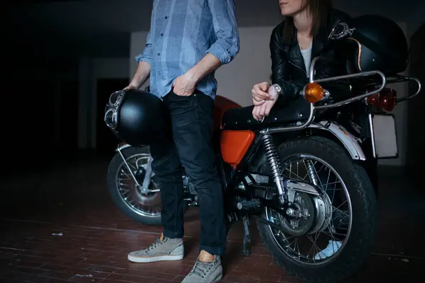 Couple Vintage Motorbike Parked Garage — Stock Photo, Image