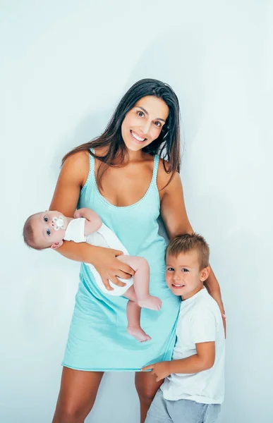 Happy Mother Her Two Children — Stock Photo, Image