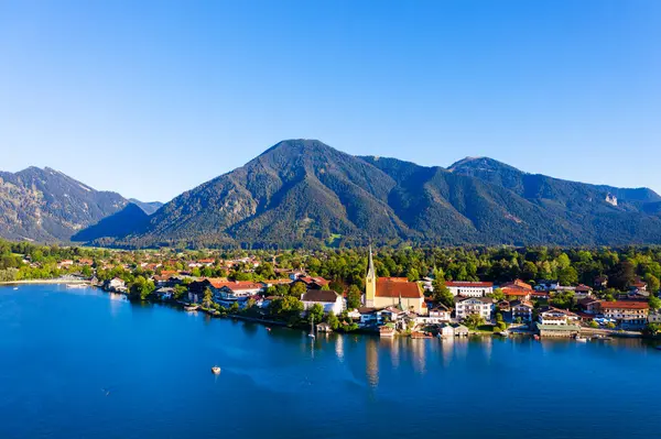 Germany Bavaria Rottach Egern Aerial View Clear Sky Lakeshore Town — Stock Photo, Image