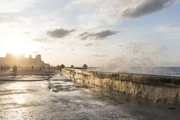 Puesta Sol Malecón Habana Cuba —  Fotos de Stock