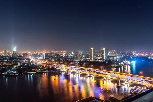 Widok Miasto Nocą Most Rama Iii Bangkok Tajlandia — Zdjęcie stockowe