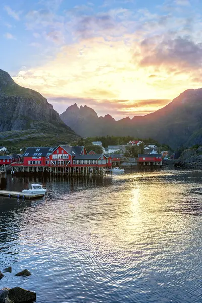 Norway Moskenes Lofoten Archipelago Fishing Village Sunset — Stock Photo, Image