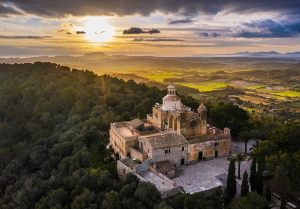 Spanyolország Baleár Szigetek Petra Drone View Santuari Mare Deu Bonany — Stock Fotó