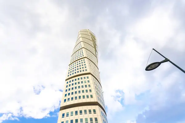 Low Angle View Turning Torso Cloudy Sky — Stock Photo, Image