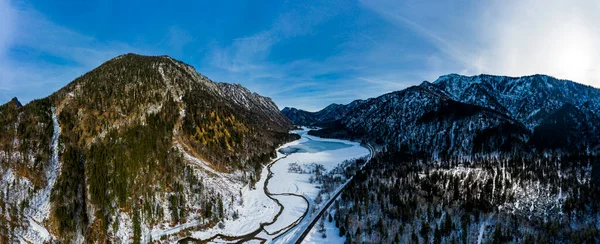 Deutschland Bayern Reit Winkl Hubschrauberaufnahme Des Schneebedeckten Tals Den Chiemgauer — Stockfoto