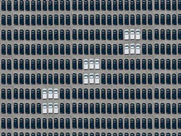 Aerial View Few White Cars Parked Exclusively Black Ones — Stock Photo, Image