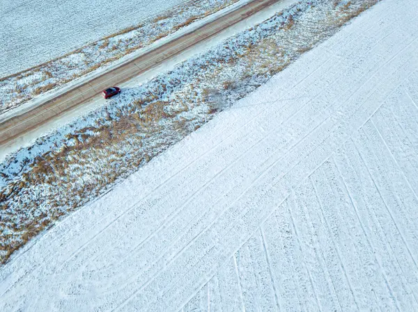 Russland Moskauer Gebiet Luftaufnahme Des Autos Der Winterlandschaft — Stockfoto