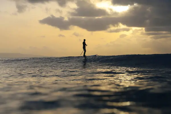 Surfista Sup Pôr Sol Bali Indonésia — Fotografia de Stock