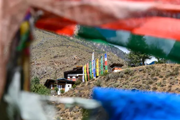 View Tamchog Lhakhang Temple Paro Bhutan — Stock Photo, Image