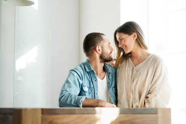 Affectionate Couple Love Relaxing Home Sitting Table — Stock Photo, Image