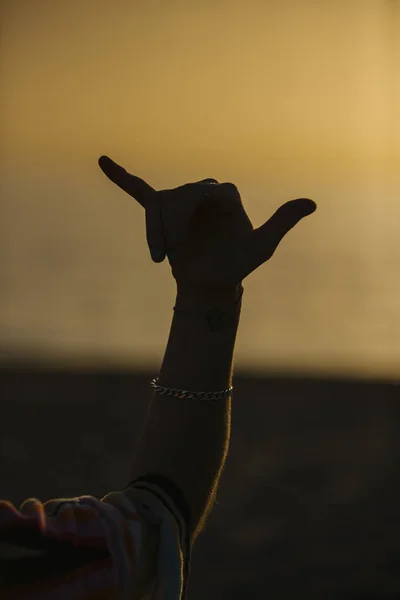 Silhouette Hand Showing Shaka Sign — Stock Photo, Image