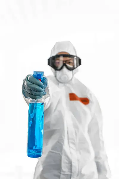 Woman Wearing Protective Clothes Sanitizing Her Home — Stock Photo, Image