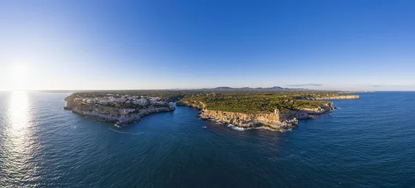 Spain Balearic Islands Santanyi Aerial Panorama Cliffs Cala Figuera Sunset — Stock Photo, Image