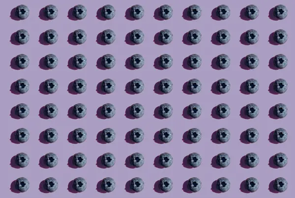 Blueberries Row Pattern Purple Background — Stock Photo, Image