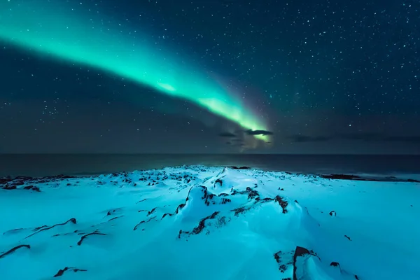 Aurores Boréales Dessus Plage Berlevag Norvège — Photo