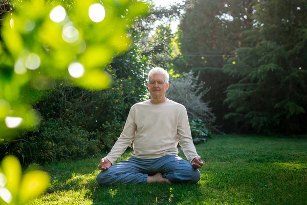庭で瞑想する先輩 — ストック写真