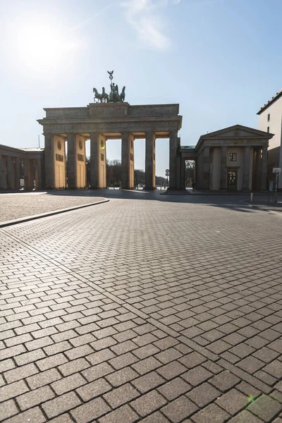 Allemagne Berlin Place Cobblestone Devant Porte Brandebourg Pendant Épidémie Covid — Photo