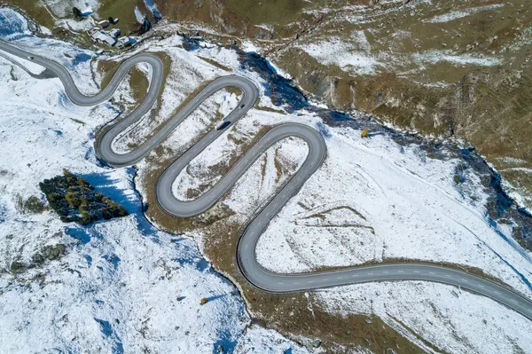 Suiza Cantón Los Grisones Drone Vista Carretera Sinuosa Julier Pass —  Fotos de Stock