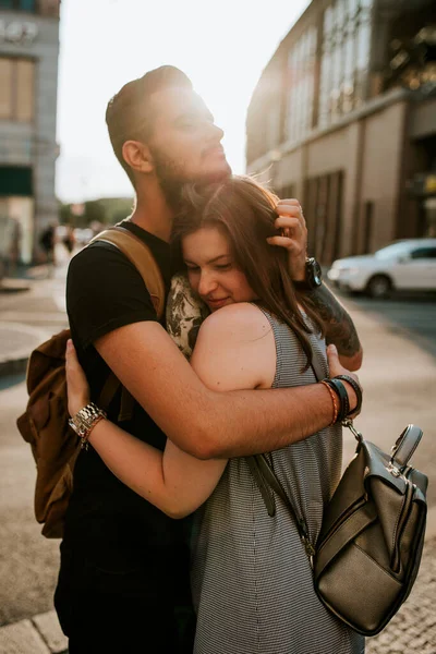 Happy Young Couple Embracing City Berlin Germany — Stock Photo, Image