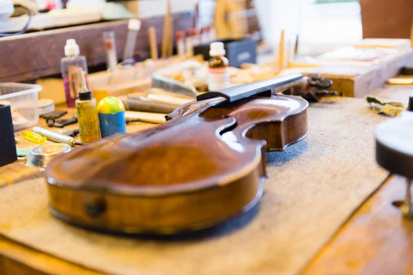 Produção Violino Violino Bancada — Fotografia de Stock