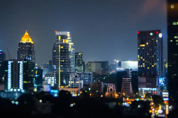 Thailand Bangkok Tilt Verschuiving Van Het Centrum Wolkenkrabbers Nachts — Stockfoto