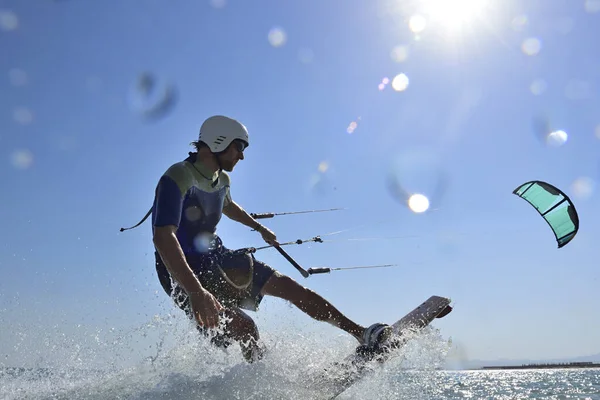 Kitesurfer Contra Sol Mar Vermelho Egito — Fotografia de Stock