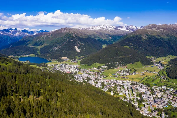 Szwajcaria Kanton Grisonów Davos Letni Widok Lotu Ptaka — Zdjęcie stockowe