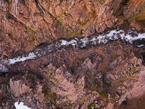 Russland Oblast Murmansk Teriberka Luftaufnahme Eines Wasserfalls Der Die Felsige — Stockfoto