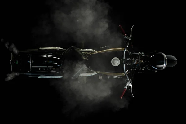 Вид Сверху Винтажный Мотоцикл Дымом Черным Фоном Ardie 200 Peter — стоковое фото