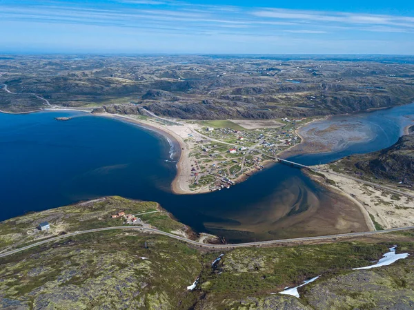 Ryssland Murmanskregionen Kolskijdistriktet Teriberka Havskusten Och Vägar Flygbild — Stockfoto