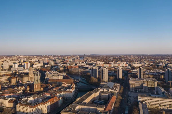 Niemcy Berlin Widok Lotu Ptaka Nad Nikolaiviertel Kwartale Zmierzchu — Zdjęcie stockowe