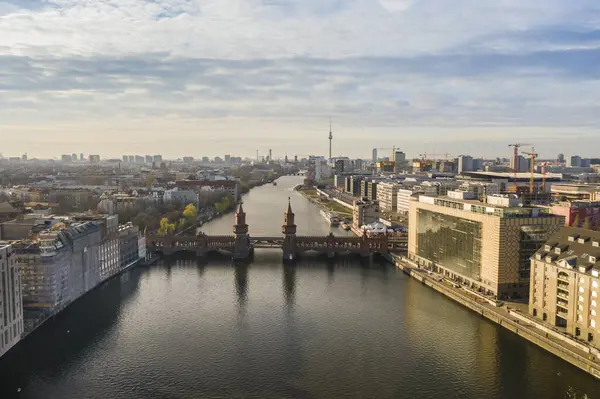 Allemagne Berlin Vue Aérienne Pont Oberbaum Canal Rivière Spree — Photo