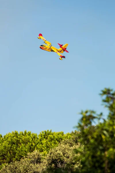 Avion Aérien Lutte Contre Les Incendies Descendant Chercher Eau Corse — Photo