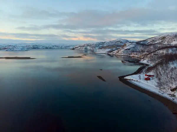Letecký Pohled Fjord Večer Finnmark Norsko — Stock fotografie