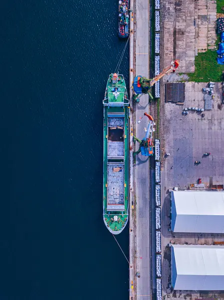 Russia Primorsky Krai Zarubino Aerial View Container Ship Moored Commercial — Stock Photo, Image