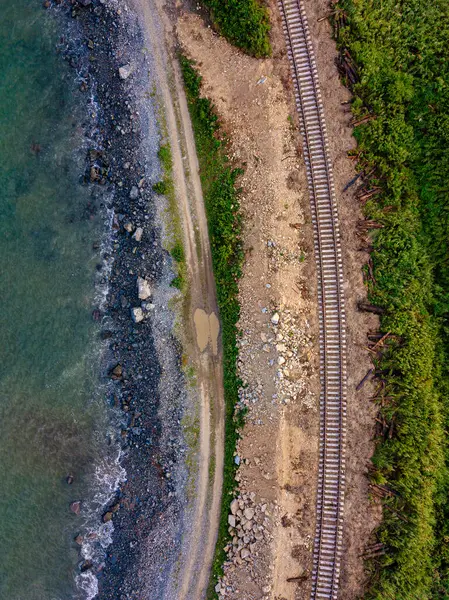 Vue Aérienne Des Voies Ferrées Vides Qui Longent Côte — Photo