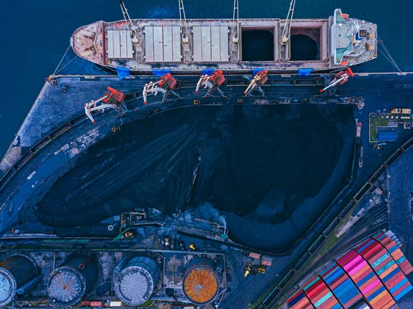 Russia Primorsky Krai Vladivostok Aerial View Industrial Ship Mepped Coal — 스톡 사진