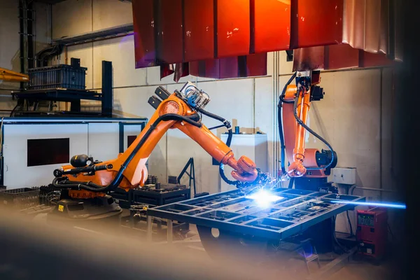 Oranžové Robotické Svařování Ramen Průmyslu — Stock fotografie