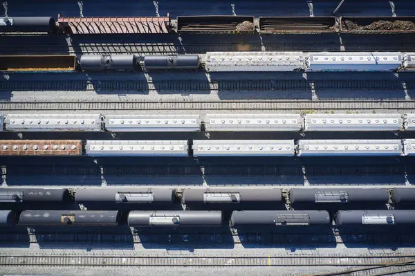 Вид Воздуха Железнодорожные Вагоны Резервуары — стоковое фото