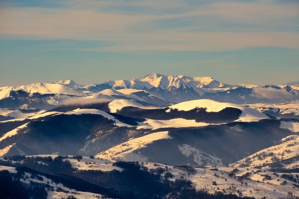 Scenic View Snowcapped Mount Vettore Sky Sunset Umbrië Italië — Stockfoto