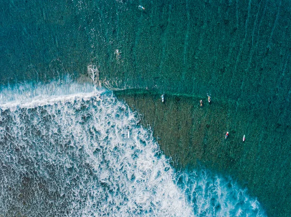 Surfers Sea Waves Aerial View — Stock Photo, Image