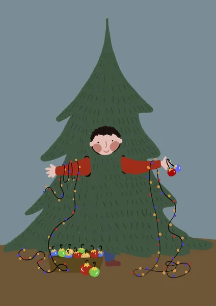 Klipart Malého Chlapce Kostýmu Vánočního Stromečku — Stock fotografie