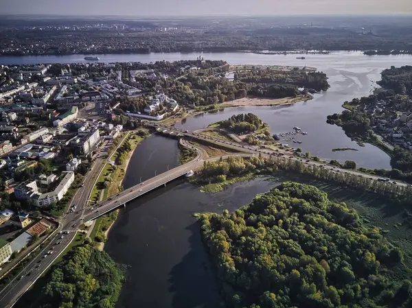 Flygfoto Över Yaroslavl Ryssland Med Floden Volga Och Floden Kotorosl — Stockfoto