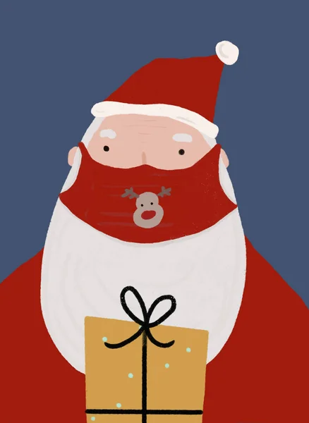 Clip Sztuki Santa Claus Noszenie Maski Ochronnej Twarzy — Zdjęcie stockowe