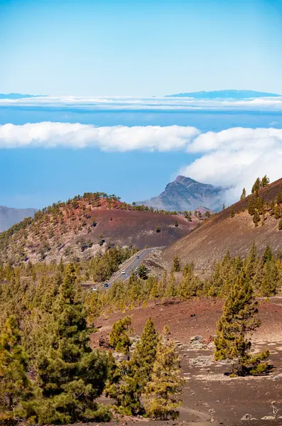 Bruine Heuvels Van Tenerife Met Snelweg Achtergrond — Stockfoto