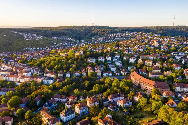 Alemania Baden Wurttemberg Stuttgart Vista Aérea Del Distrito Gablenberg Atardecer — Foto de Stock