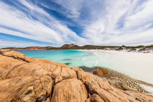 Sziklaképződmények Tengerpart Türkiz Öböllel Cape Grand Nemzeti Park Ausztrália — Stock Fotó