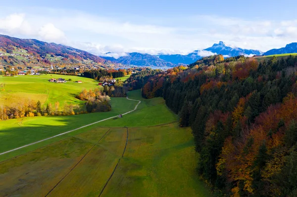 Drónra Néző Alpesi Rét Salzkammergut — Stock Fotó