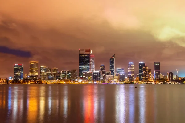 Australia Perth Downtown Skyscrapers Seen Swan River Illuminated Dusk — Stock Photo, Image