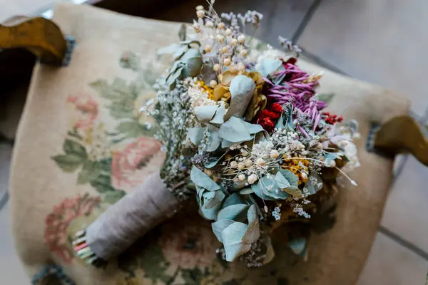 Wedding Bouquet Chair Banquet — Stock Photo, Image